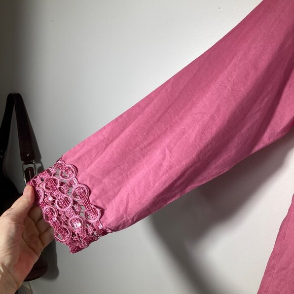 Womens Vintage Couture Inc Linen Jacket Sequined Embroidered Sleeve 16 Pink - Picture 4 of 10